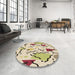 Round Patterned Khaki Gold Rug in a Office, pat408brn