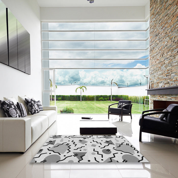 Square Patterned Platinum Gray Rug in a Living Room, pat408gry