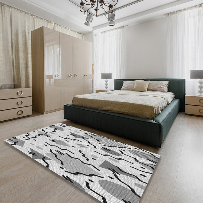 Patterned Platinum Gray Rug in a Bedroom, pat408gry