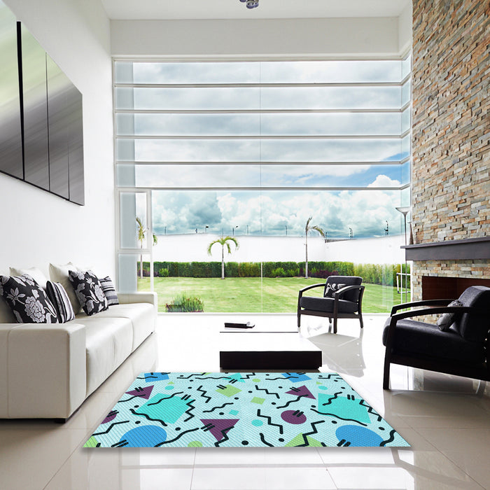 Square Patterned Glacial Blue Ice Blue Rug in a Living Room, pat408lblu