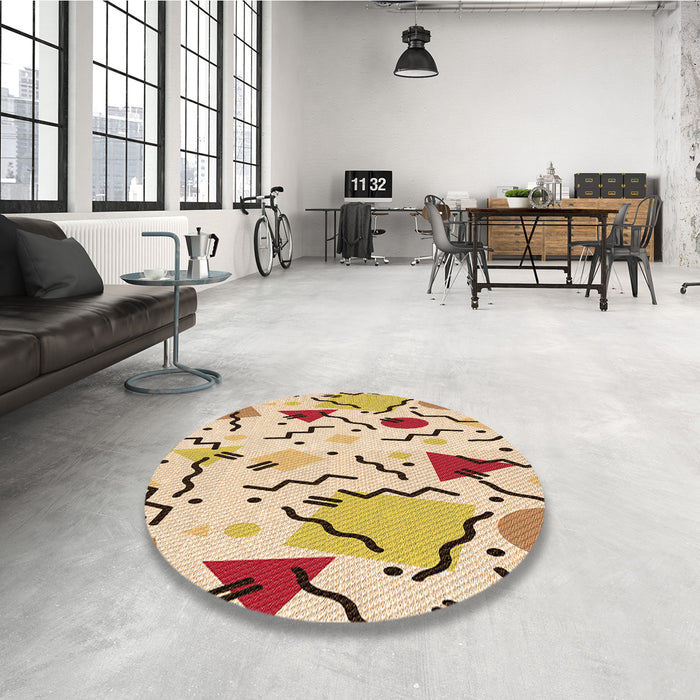 Round Patterned Khaki Gold Rug in a Office, pat408org