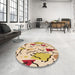 Round Patterned Khaki Gold Rug in a Office, pat408org