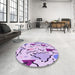 Round Patterned Periwinkle Pink Rug in a Office, pat408pur