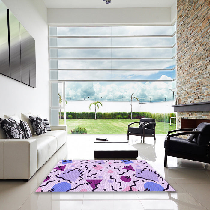 Square Patterned Periwinkle Pink Rug in a Living Room, pat408pur