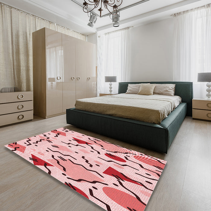 Patterned Red Rug in a Bedroom, pat408rd