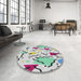 Round Patterned Light Rose Green Novelty Rug in a Office, pat408