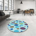 Round Patterned Steel Blue Rug in a Office, pat409lblu