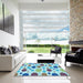 Square Patterned Steel Blue Rug in a Living Room, pat409lblu