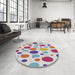 Round Machine Washable Transitional Gainsboro Gray Rug in a Office, wshpat409