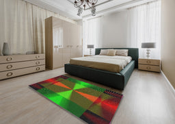 Patterned Dark Lime Green Novelty Rug in a Bedroom, pat40