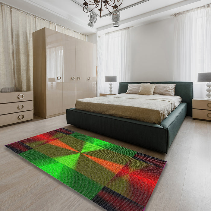 Patterned Dark Lime Green Novelty Rug in a Bedroom, pat40