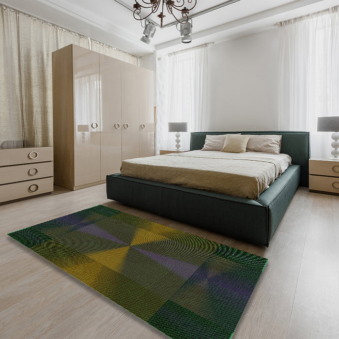 Patterned Army Green Rug in a Bedroom, pat41grn