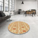 Round Patterned Brown Gold Rug in a Office, pat410brn