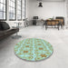 Round Patterned Aquamarine Green Rug in a Office, pat410lblu