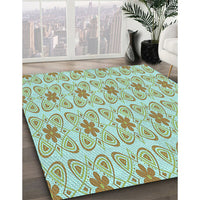 Patterned Aquamarine Green Rug, pat410lblu