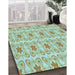 Patterned Aquamarine Green Rug in Family Room, pat410lblu