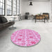 Round Patterned Blossom Pink Rug in a Office, pat410pur