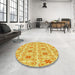 Round Patterned Neon Orange Rug in a Office, pat410yw