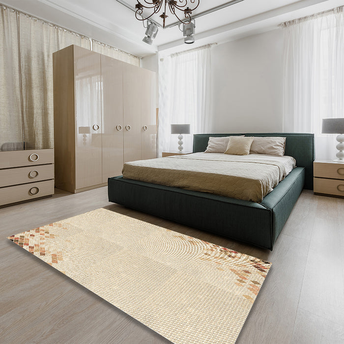 Patterned Moccasin Beige Rug in a Bedroom, pat412brn