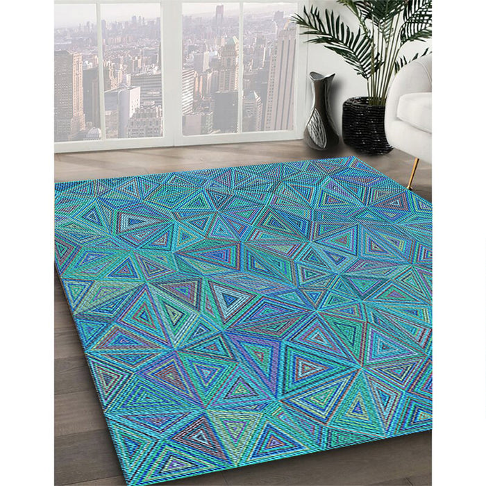 Patterned Dark Turquoise Green Rug in Family Room, pat413lblu