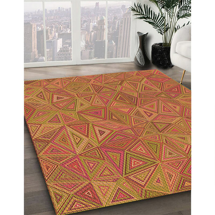 Patterned Orange Rug in Family Room, pat413org