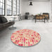 Round Patterned Deep Peach Orange Rug in a Office, pat416org