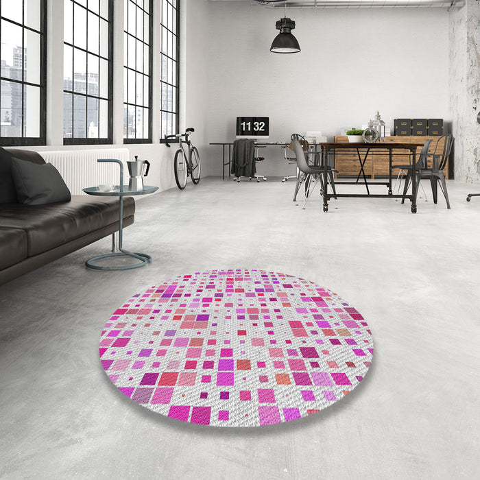Round Machine Washable Transitional Pink Rug in a Office, wshpat416