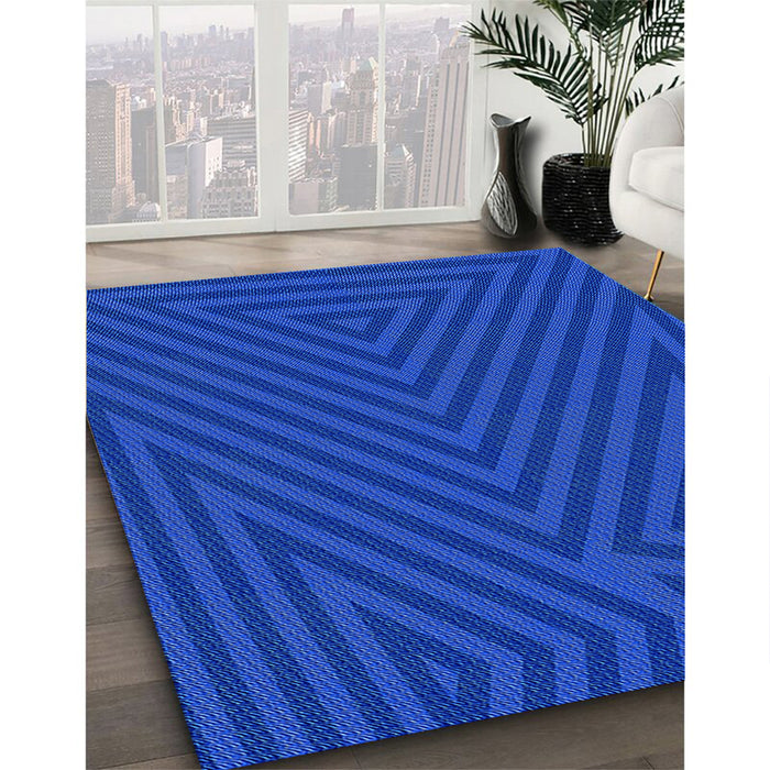Patterned Blue Rug in Family Room, pat417lblu