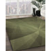 Machine Washable Transitional Army Green Rug in a Family Room, wshpat419brn