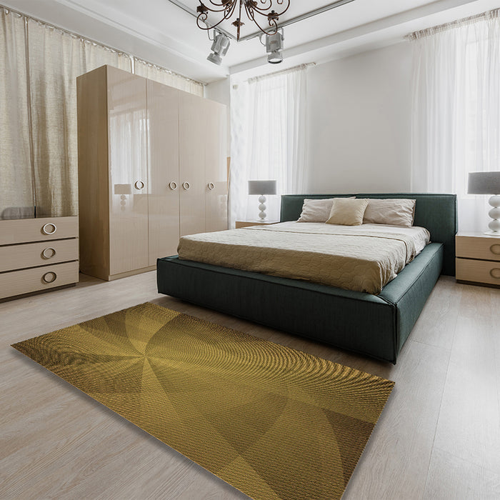 Patterned Dark Bronze Brown Rug in a Bedroom, pat419org