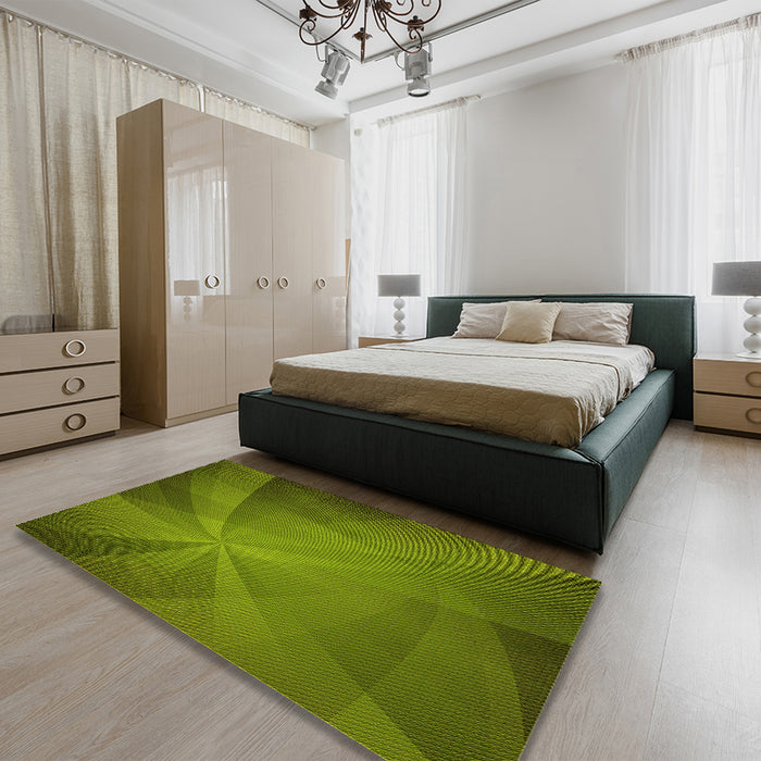 Patterned Seaweed Green Rug in a Bedroom, pat419yw