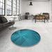 Round Patterned Dark Turquoise Green Novelty Rug in a Office, pat419