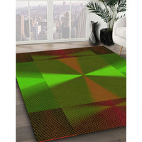 Patterned Dark Lime Green Rug, pat42yw