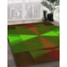 Patterned Dark Lime Green Rug in Family Room, pat42yw