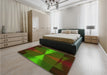 Patterned Dark Lime Green Rug in a Bedroom, pat42yw