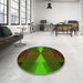 Round Patterned Dark Lime Green Rug in a Office, pat42yw