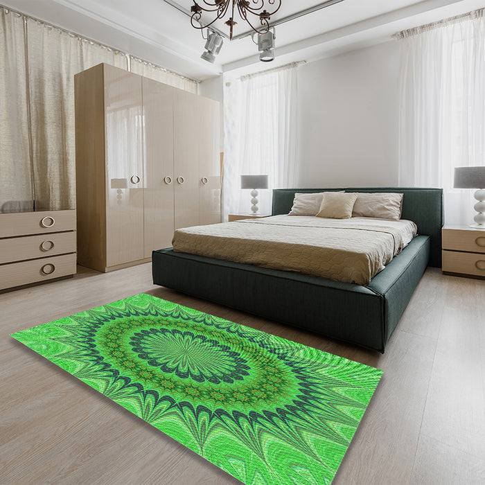 Patterned Forest Green Rug in a Bedroom, pat420grn