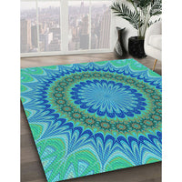 Patterned Dark Turquoise Green Rug, pat420lblu