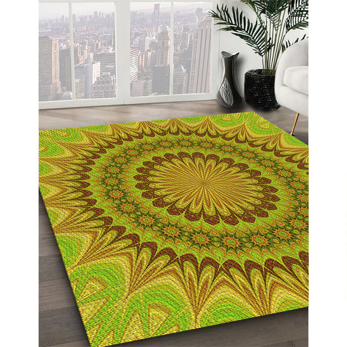 Patterned Green Rug in Family Room, pat420yw