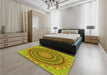 Patterned Green Rug in a Bedroom, pat420yw