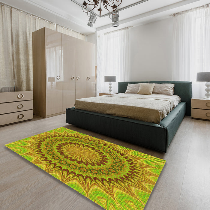 Patterned Green Rug in a Bedroom, pat420yw