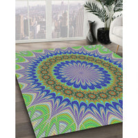 Patterned Purple Navy Blue Modern Rug, pat420