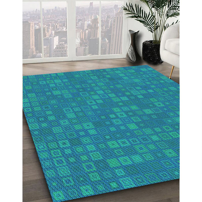 Machine Washable Transitional Dark Turquoise Green Rug in a Family Room, wshpat421lblu
