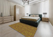 Patterned Saddle Brown Rug in a Bedroom, pat421org