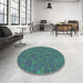 Round Machine Washable Transitional Blue Rug in a Office, wshpat421
