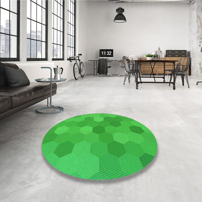 Round Patterned Lime Green Rug in a Office, pat422grn
