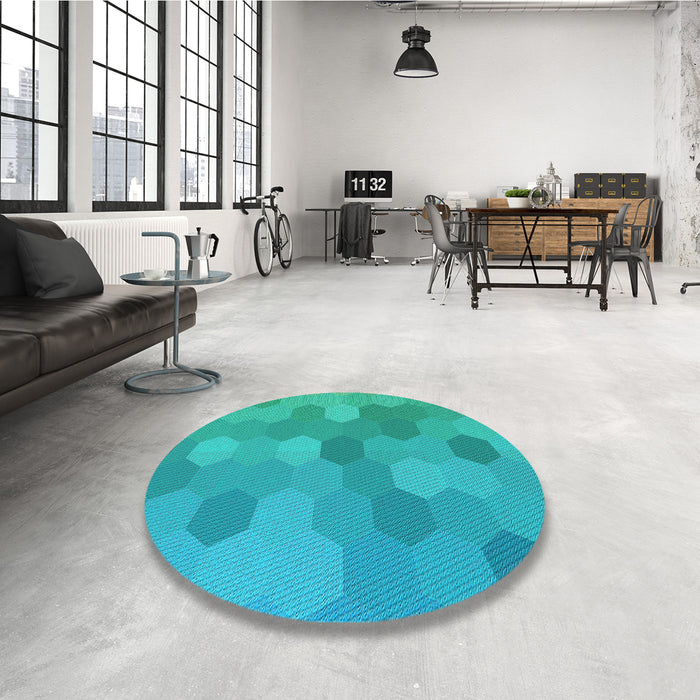 Round Patterned Aqua Cyan Blue Rug in a Office, pat422lblu
