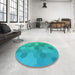 Round Patterned Aqua Cyan Blue Rug in a Office, pat422lblu