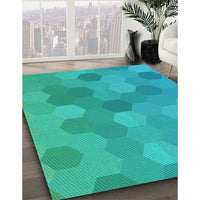 Patterned Aqua Cyan Blue Rug, pat422lblu