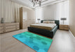 Patterned Aqua Cyan Blue Rug in a Bedroom, pat422lblu